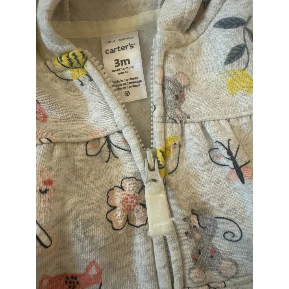 Carters Baby Girl 3‎ Months Jacket Hoodie Top Full Zip Sweatshirt Animals Mouse